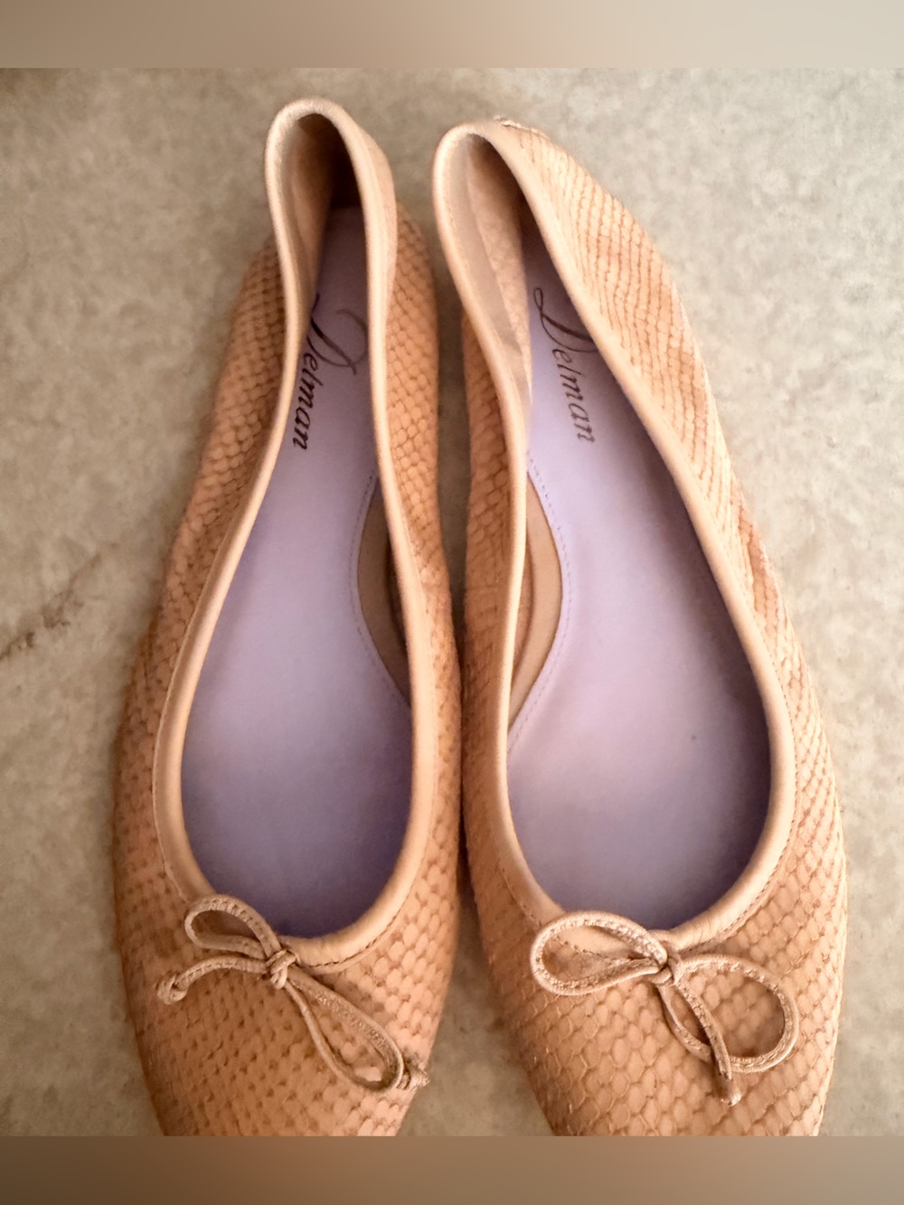 Delman Tan Snake Print Leather Ballet Flats - Picture 2 of 9